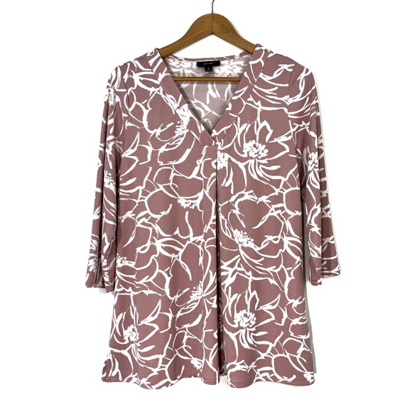 Alfani Women’s Size Medium Pink Floral Print V Neck Loose Fit Tunic Blouse - Picture 1 of 9